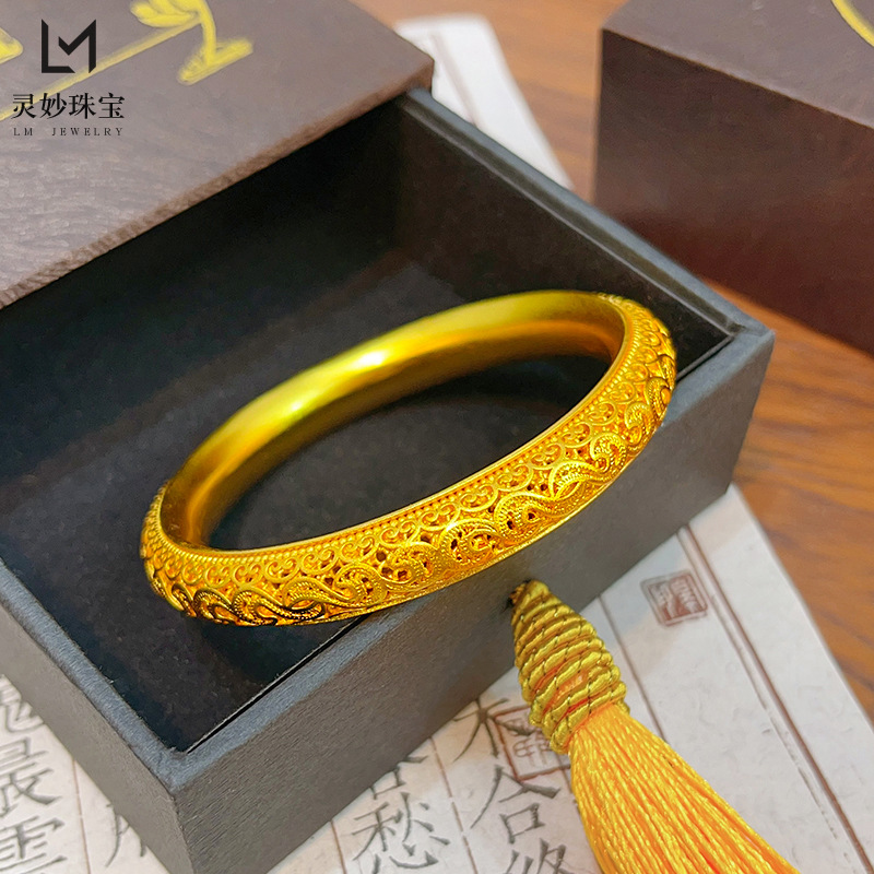合金同款铜合金古法镂空花丝如意凤尾手镯琼丝雪蕊镯子复古宫廷送