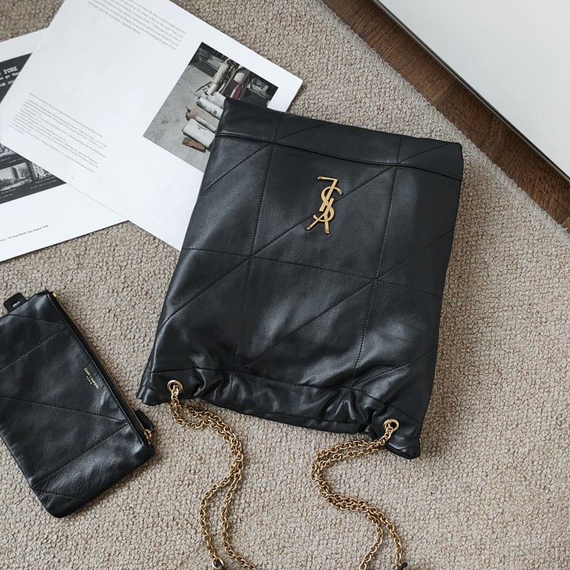 95新 YSL/圣罗兰 Azul-黑金羊皮Jamie 4.3小号 hobo链条包53942