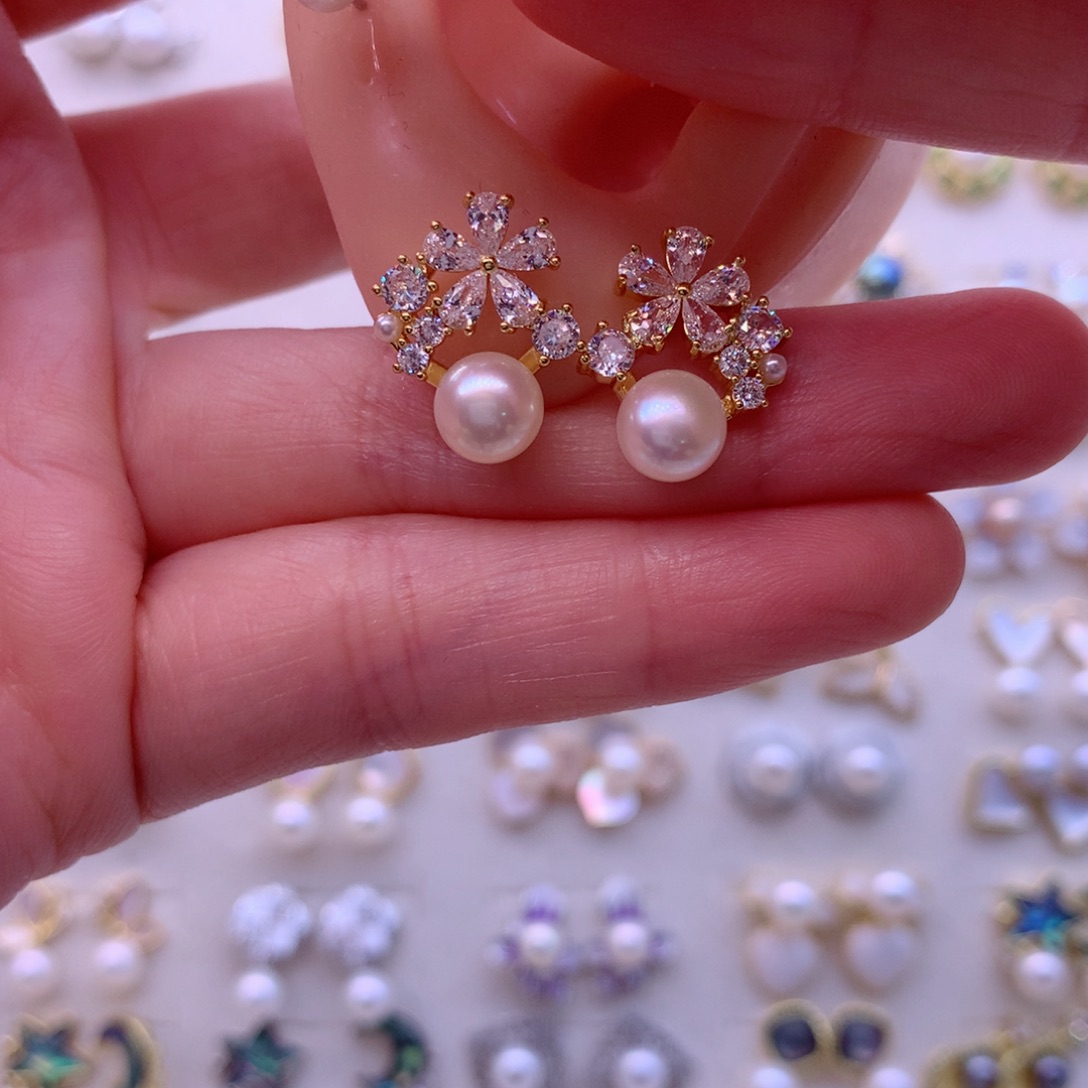 合金淡水珍珠耳饰