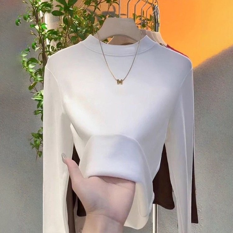 软糯半高领修身加绒加厚打底衫女冬季保暖长袖新款立领洋气内搭