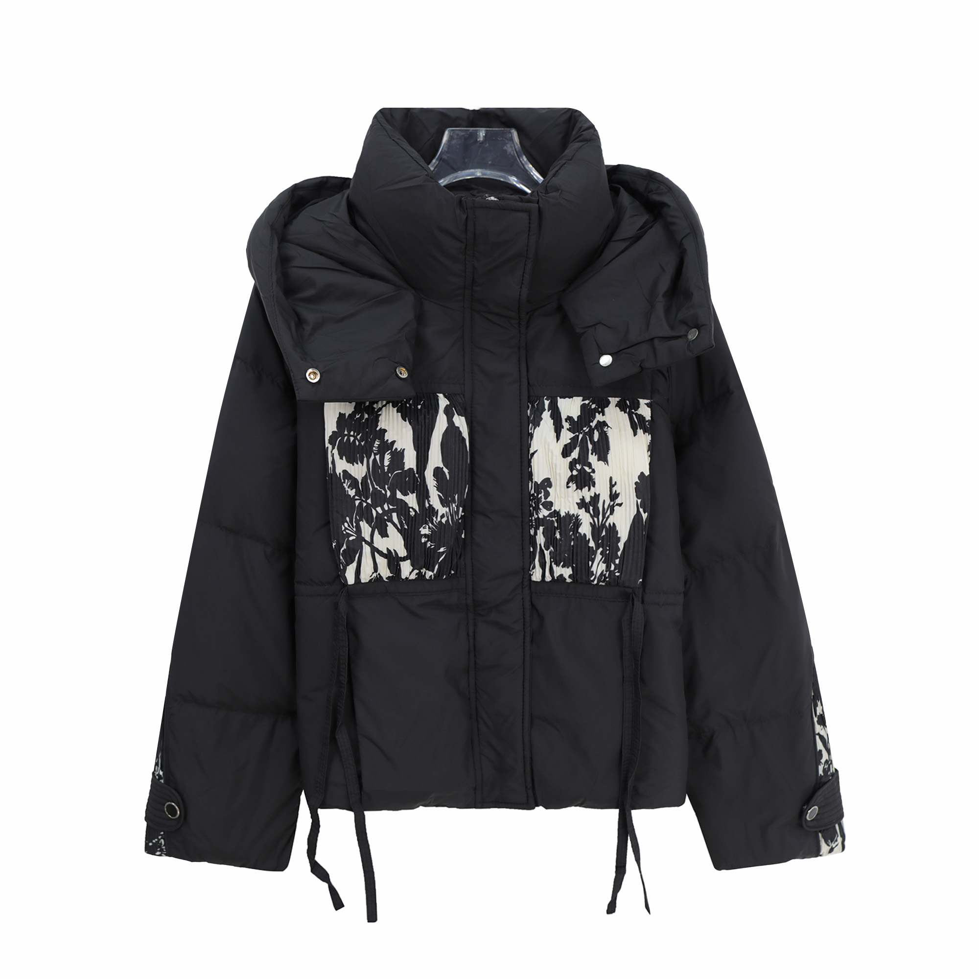 撞色晕染印花抽绳收腰韩版宽松羽绒服U220