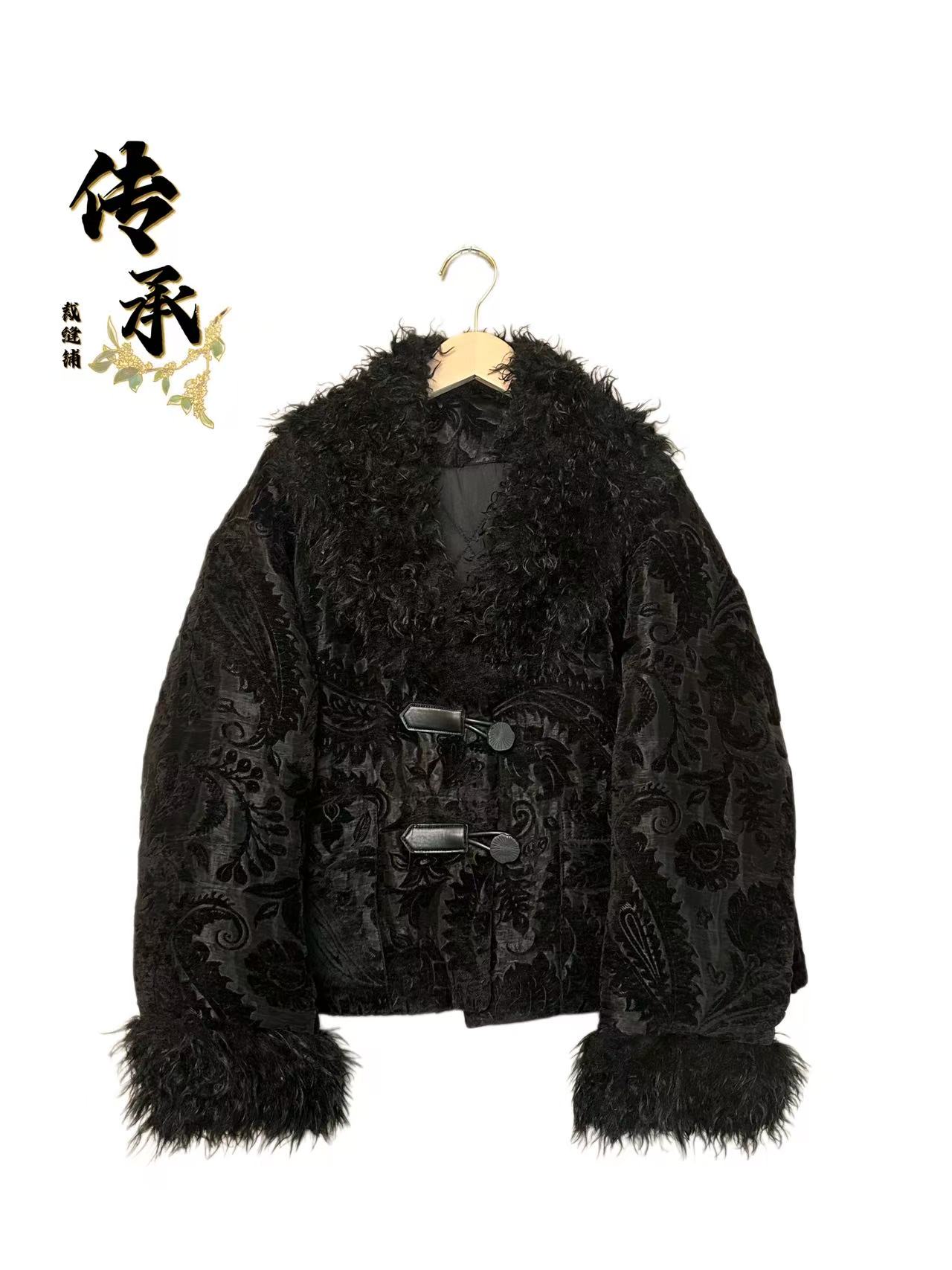 （凤尾秋冬毛领棉衣）加棉/冬季/时尚/气质/百搭/女装/中国风/短款