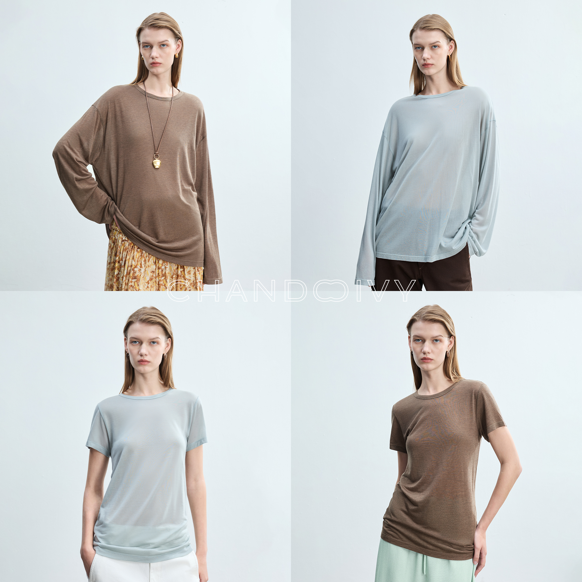 CHANDOOIVY轻呼吸朦胧微透 亚麻/桑蚕丝裸感长袖/短袖面膜T恤