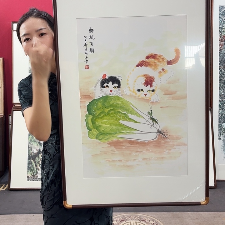 国画手绘带框作品