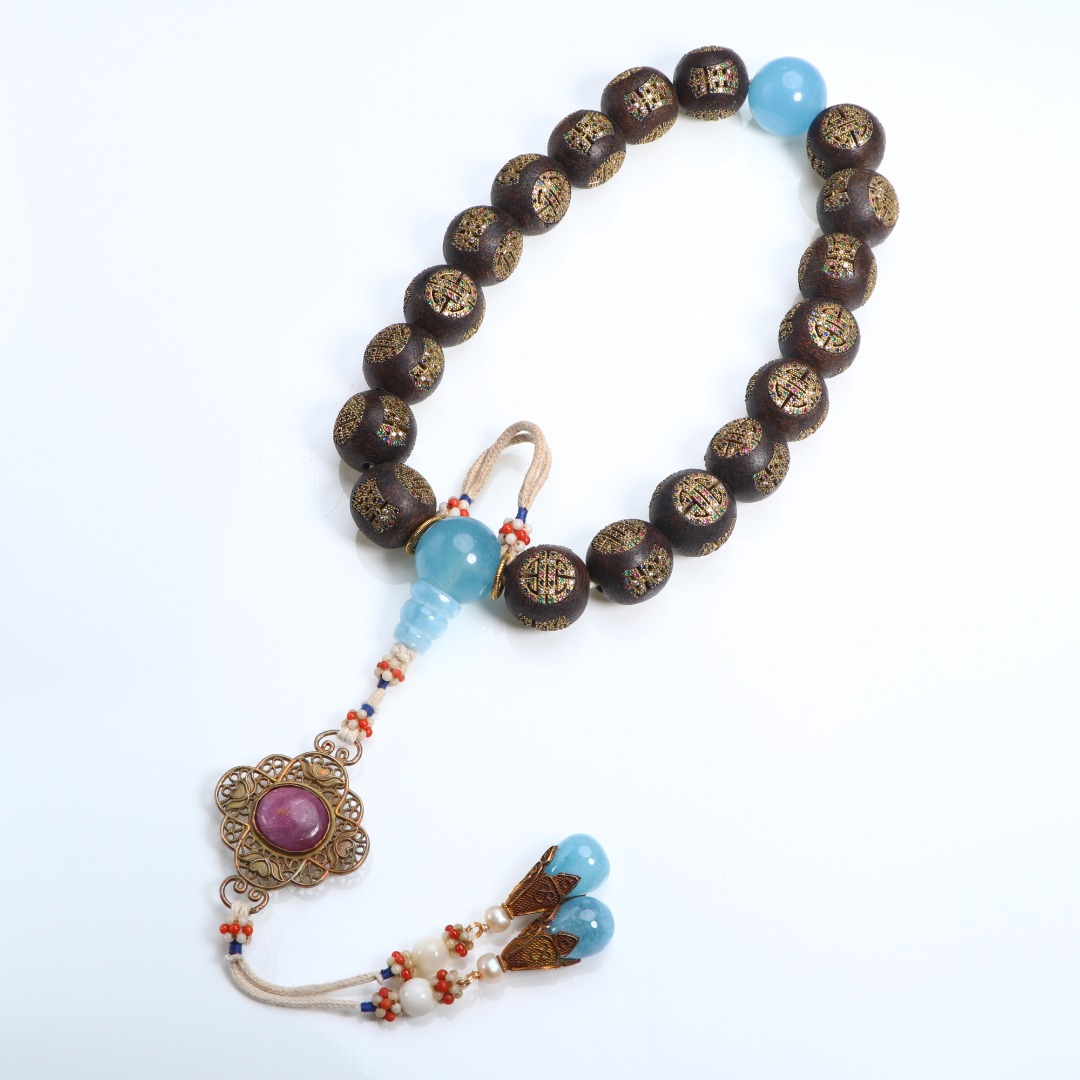 《博古文物》-圆珠嵌宝石手持-Xx-250117