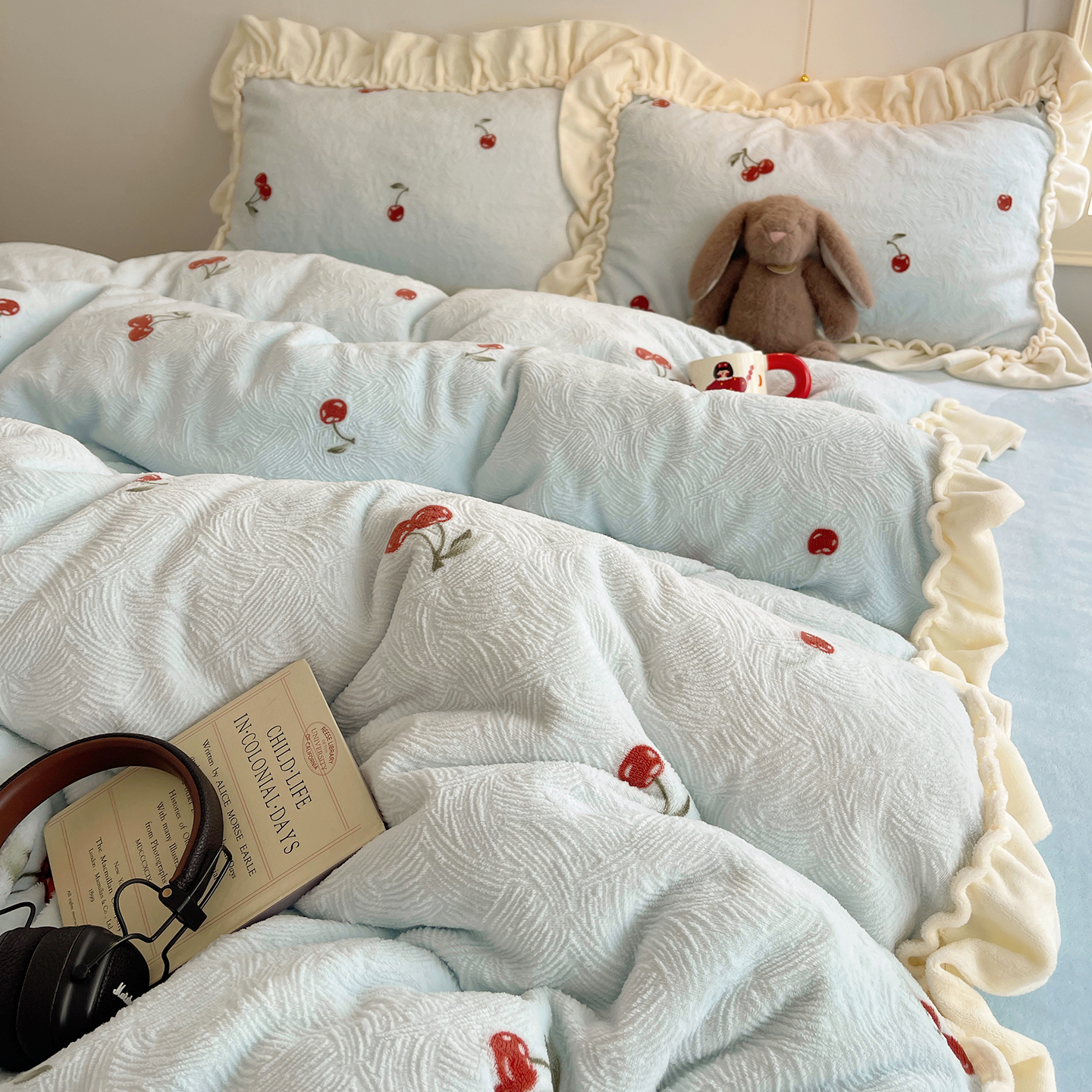 小清新雕花绒床上四件套冬季加厚牛奶绒花边款被套罩床单保暖床品