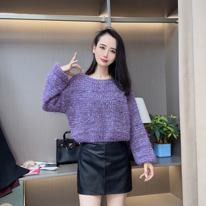 冬季少女风针织短款长袖毛针织衫上衣秋冬网红慵懒风