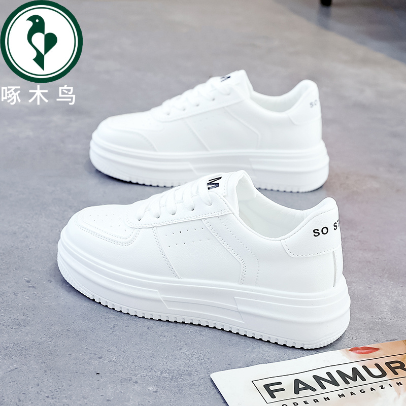 【正品】啄木鸟平底厚底小白鞋春季新款百搭休闲运动软底舒适板鞋