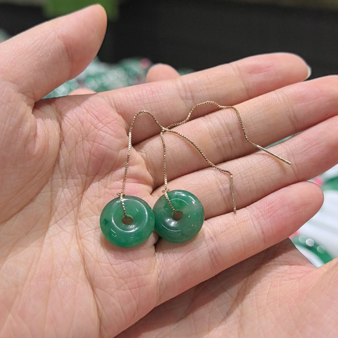石英质玉（非洲翠）银S925镶嵌耳坠