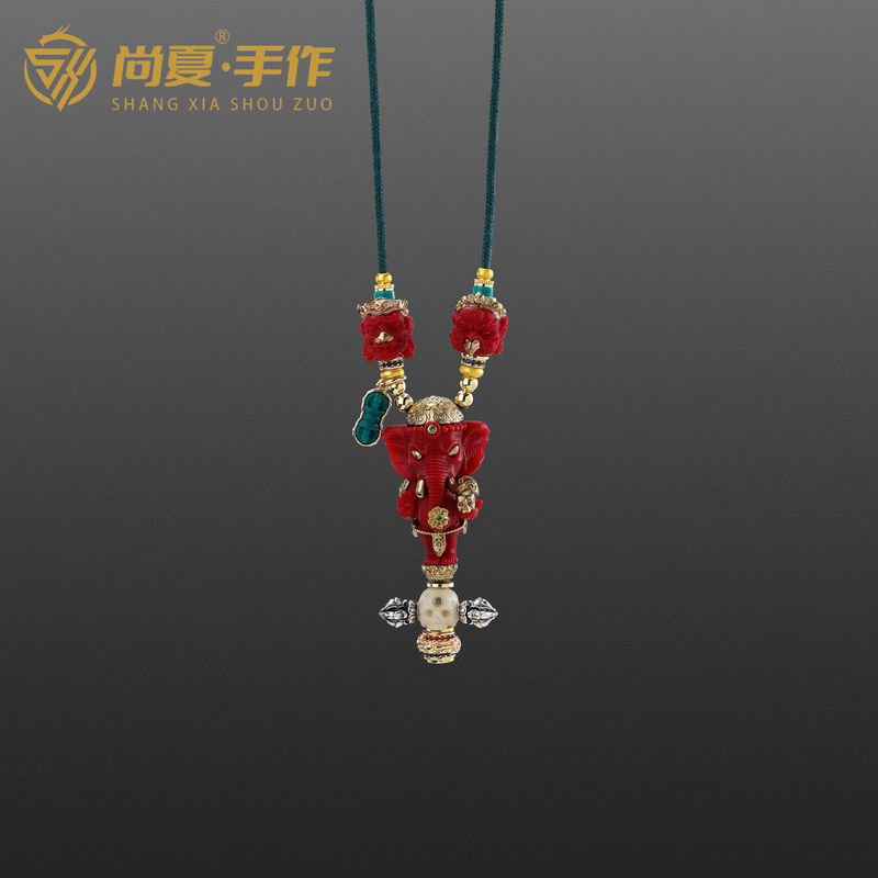 尚夏红琉璃象神设计款锁骨链