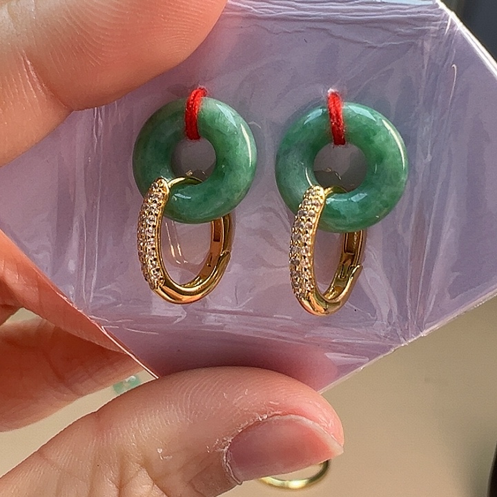 翡翠耳饰银S925镶嵌耳饰