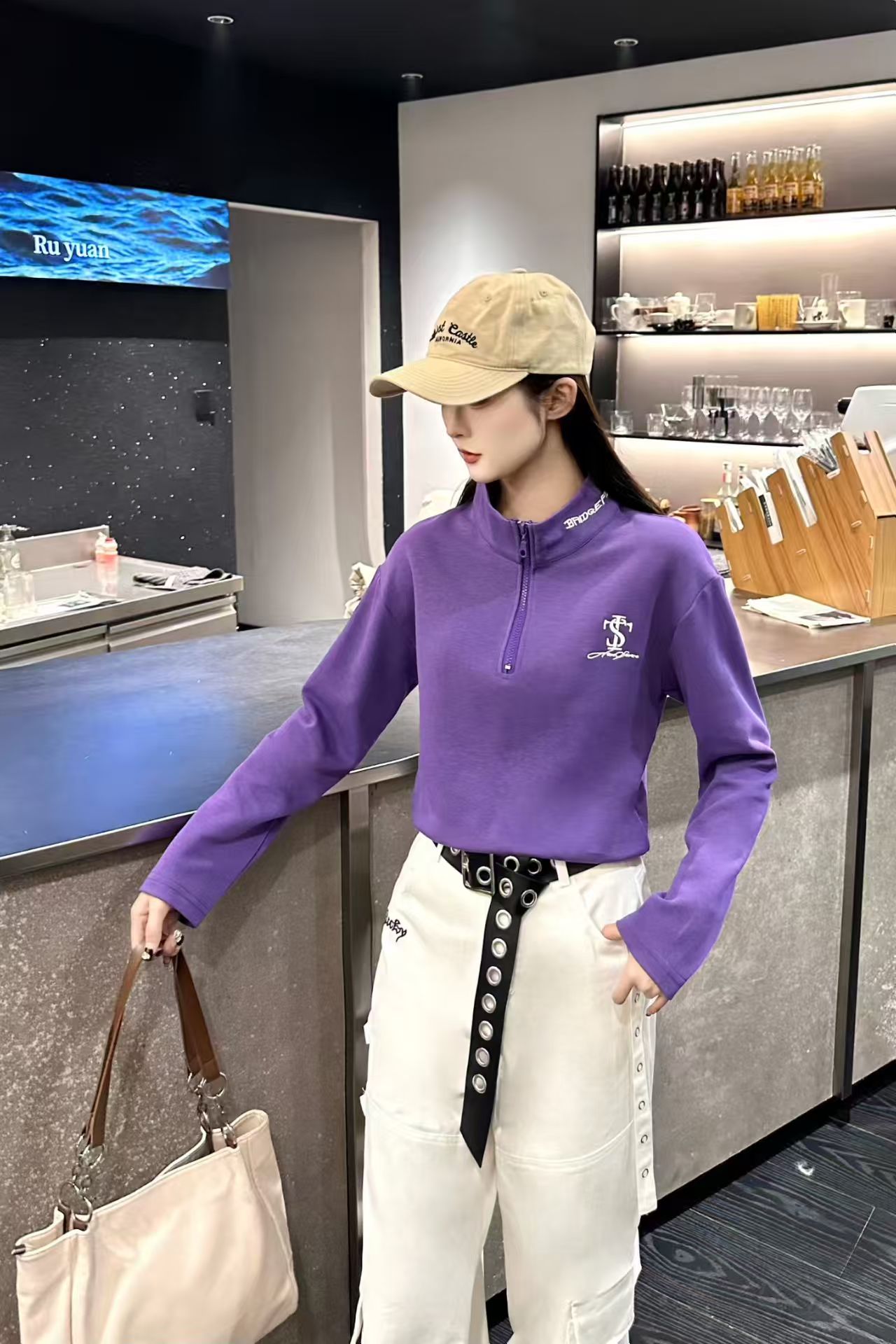 立领长袖刺绣拉链卫衣百搭时尚上衣052