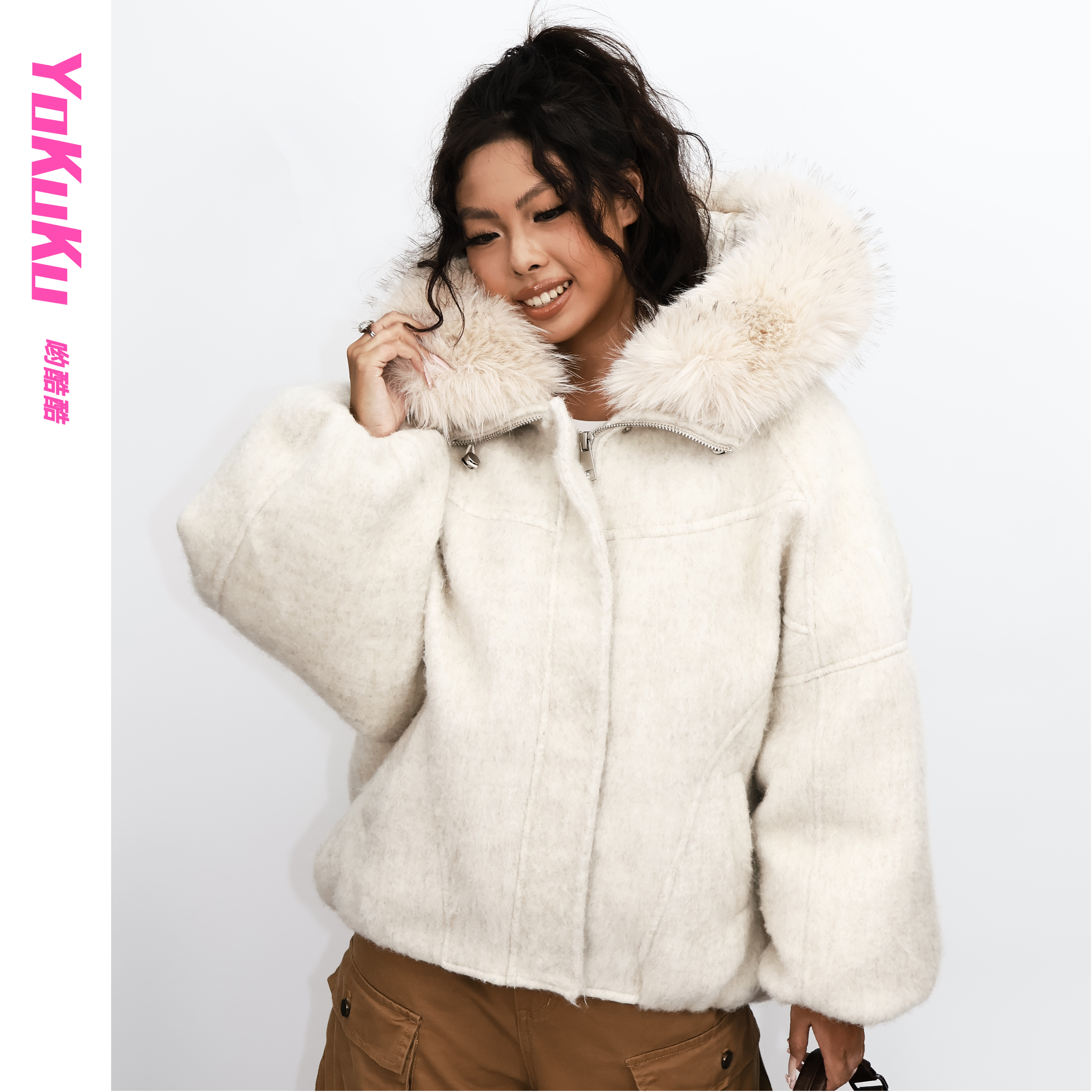 哟酷酷（雪地精灵）2025新年战袍御寒抗风保暖可拆卸毛领棉服外套