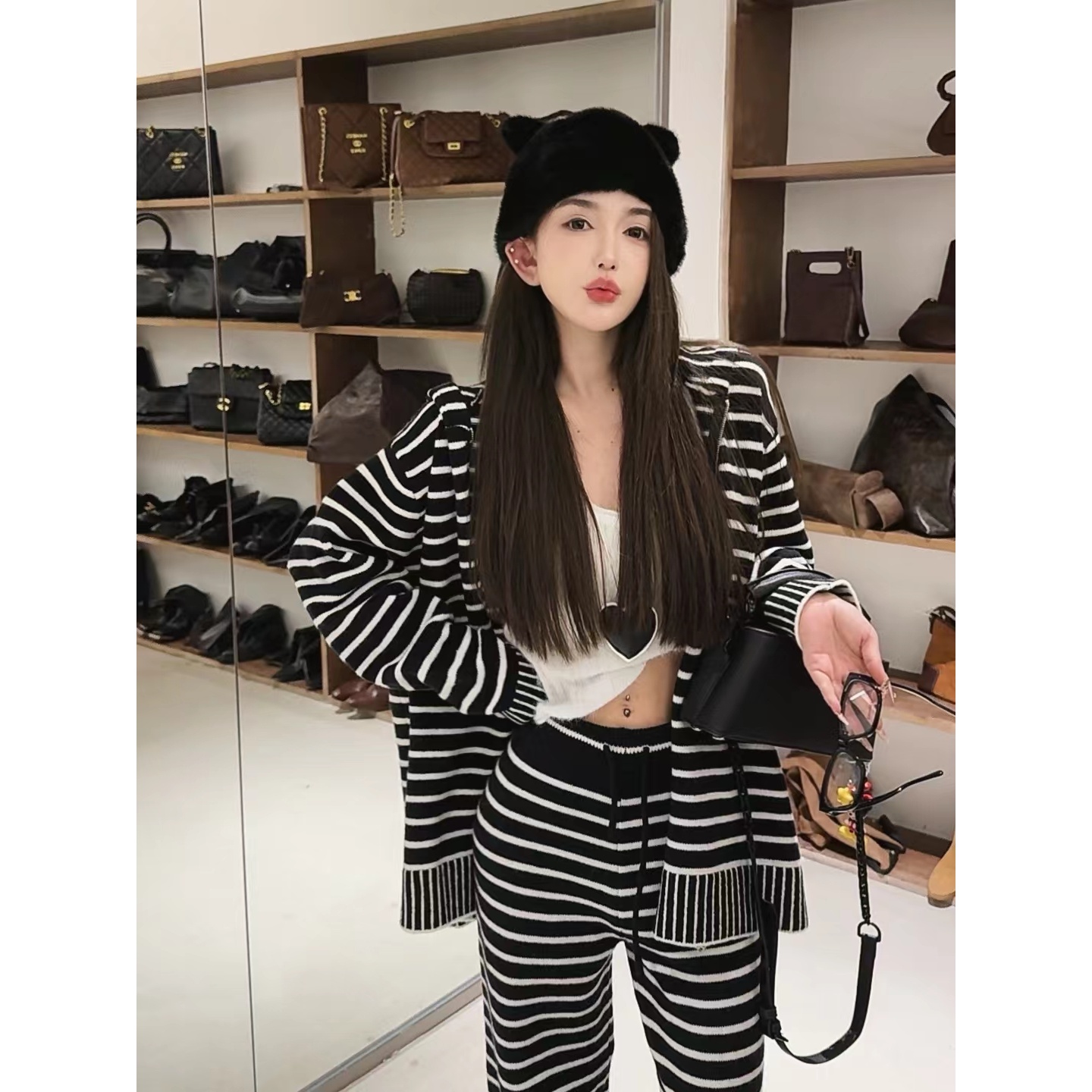 GUIDI GUDi【条纹迷人眼】两件套所以+休闲裤套装汉服 D9440948H