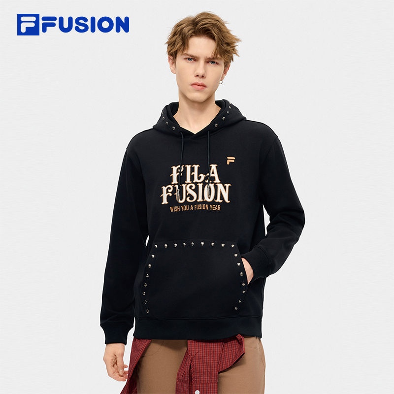 马上起飞丨FILA斐乐运动连帽卫衣男士黑色冬季套头衫T11M612203F