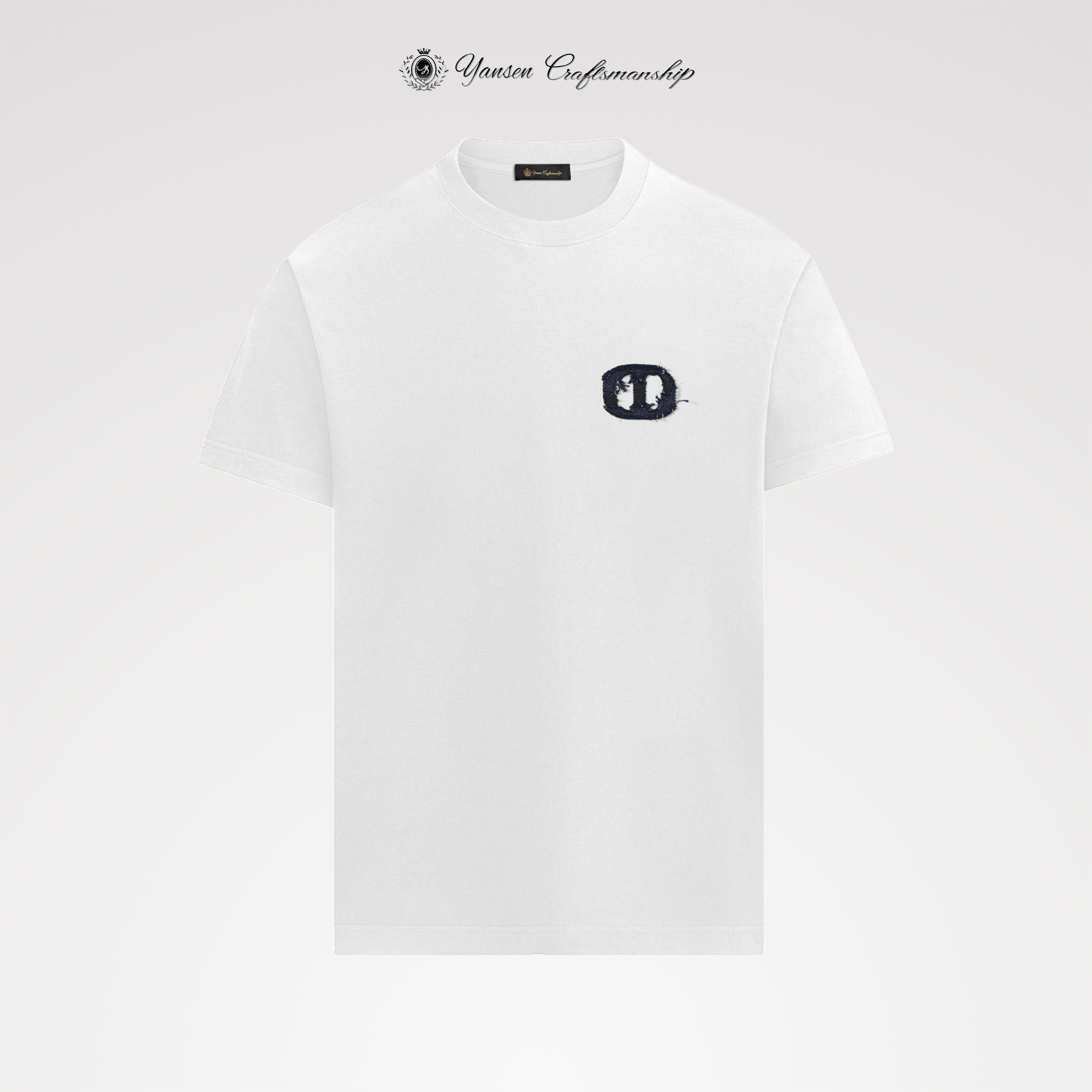 【黑标系列】重工双色牛仔布绣花圆领短袖T恤 JH653