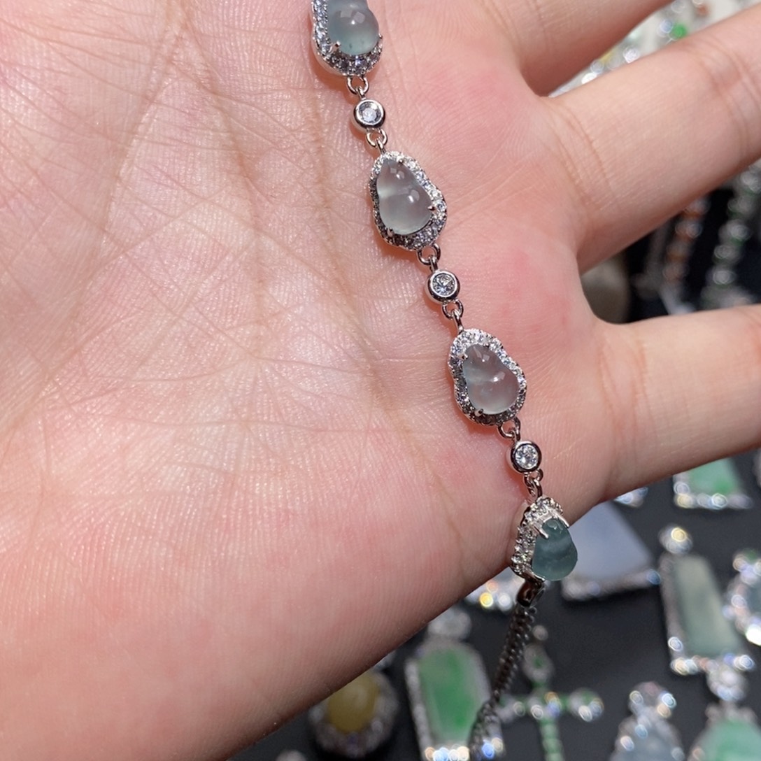 银S925镶嵌翡翠手链j h j k