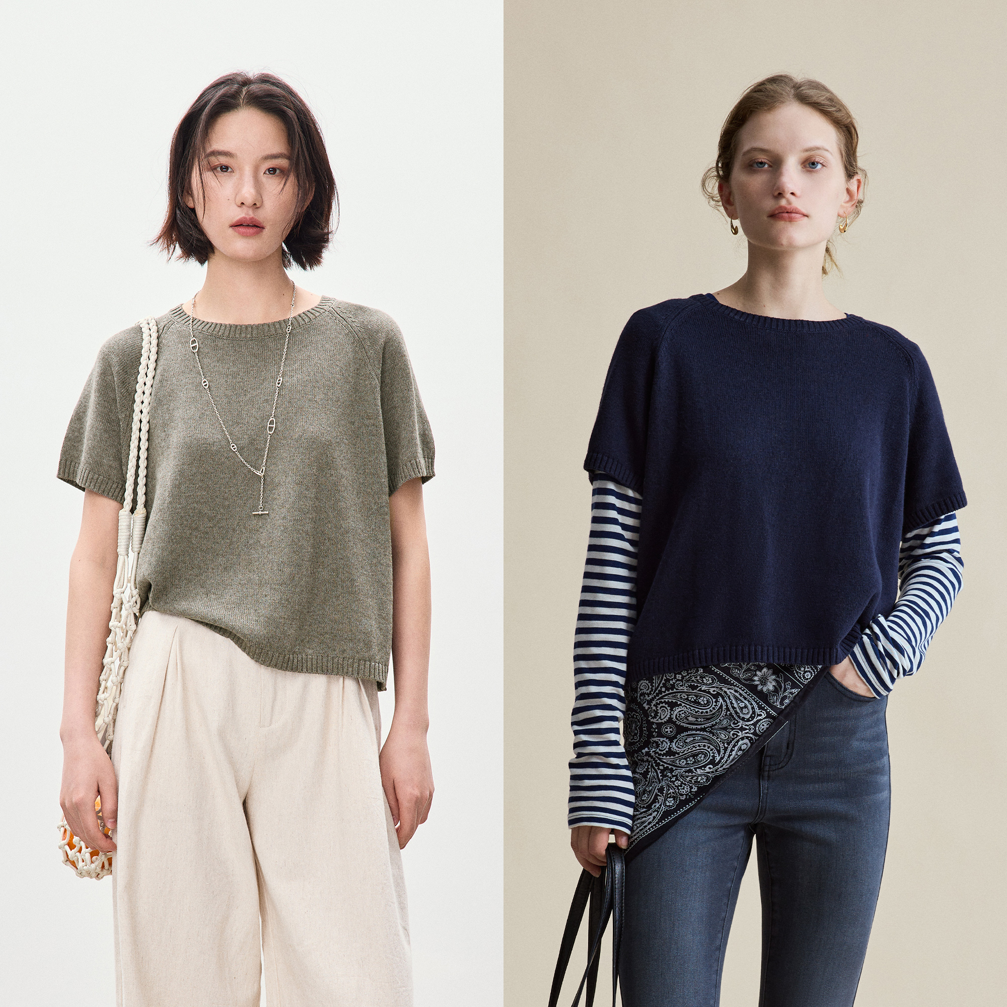 鲸乎天然凉感亚麻宽松廓形纯色针织短袖女2025春夏通勤简约T恤