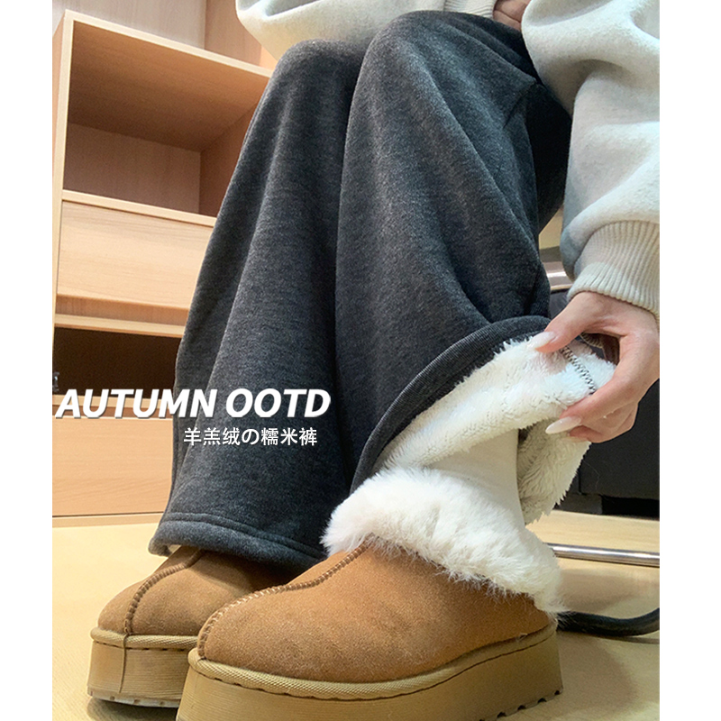 灰色糯米裤女款2025新款秋冬垂感通勤休闲加绒慵懒小个子阔腿裤子