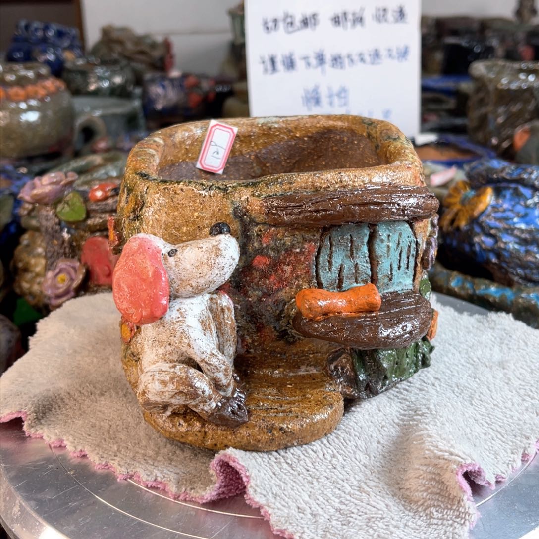 红陶粗砂陶手工花盆