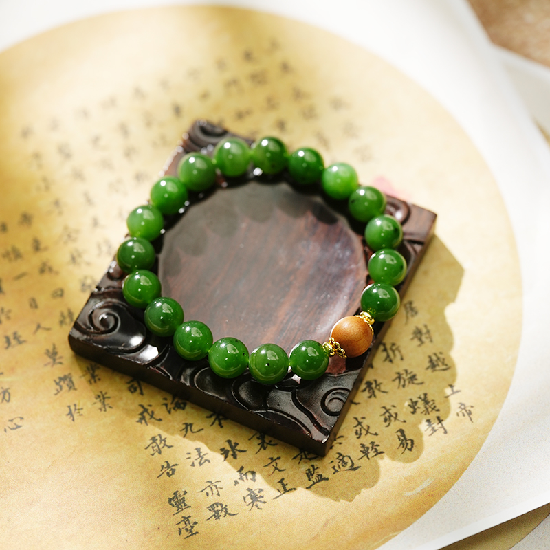 新疆和田玉-玛纳斯 碧玉卡10mm手串多样性发一条 气质时尚