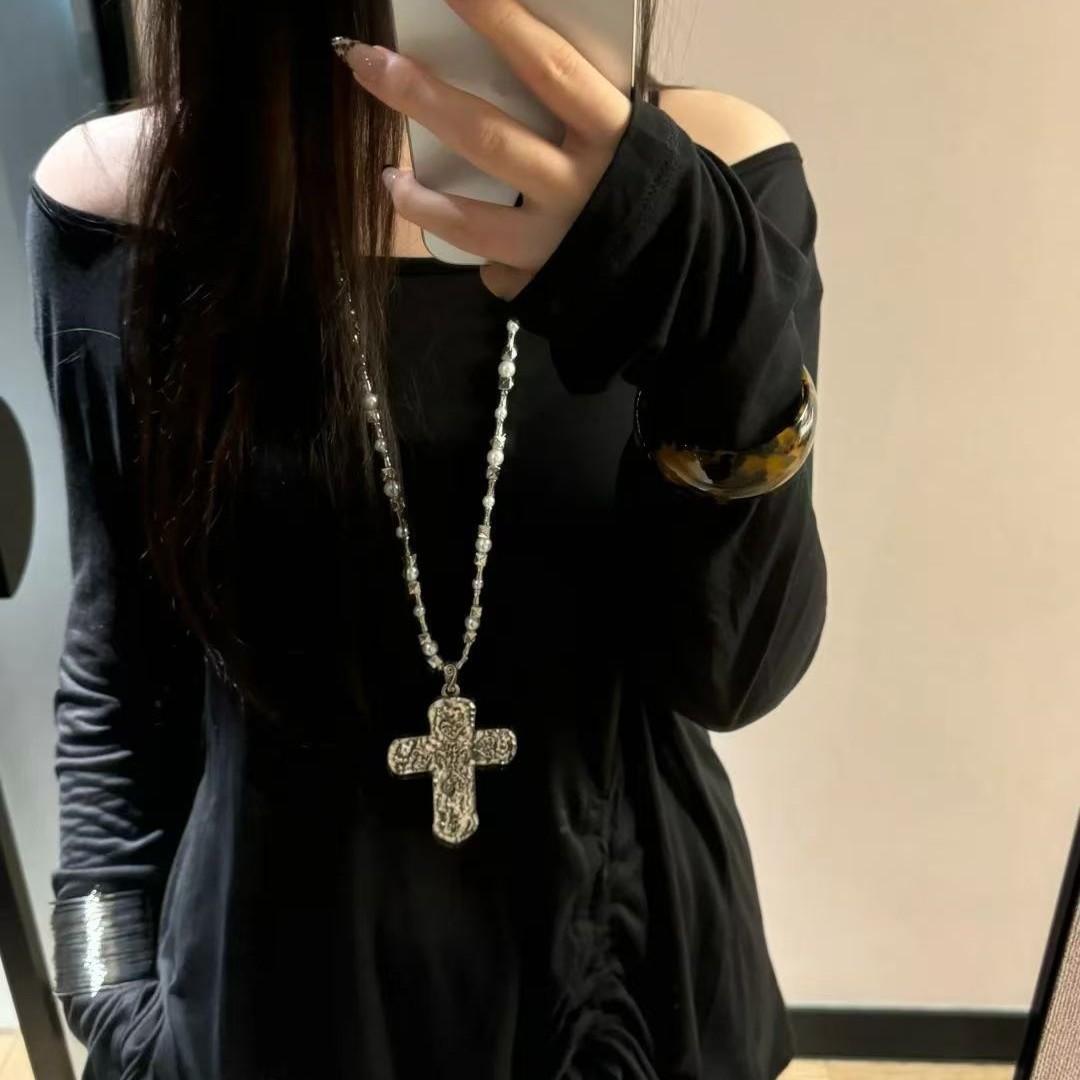 欧美重工十字架吊坠项链女潮流小众Y2K亚文化卫衣链辣妹配饰