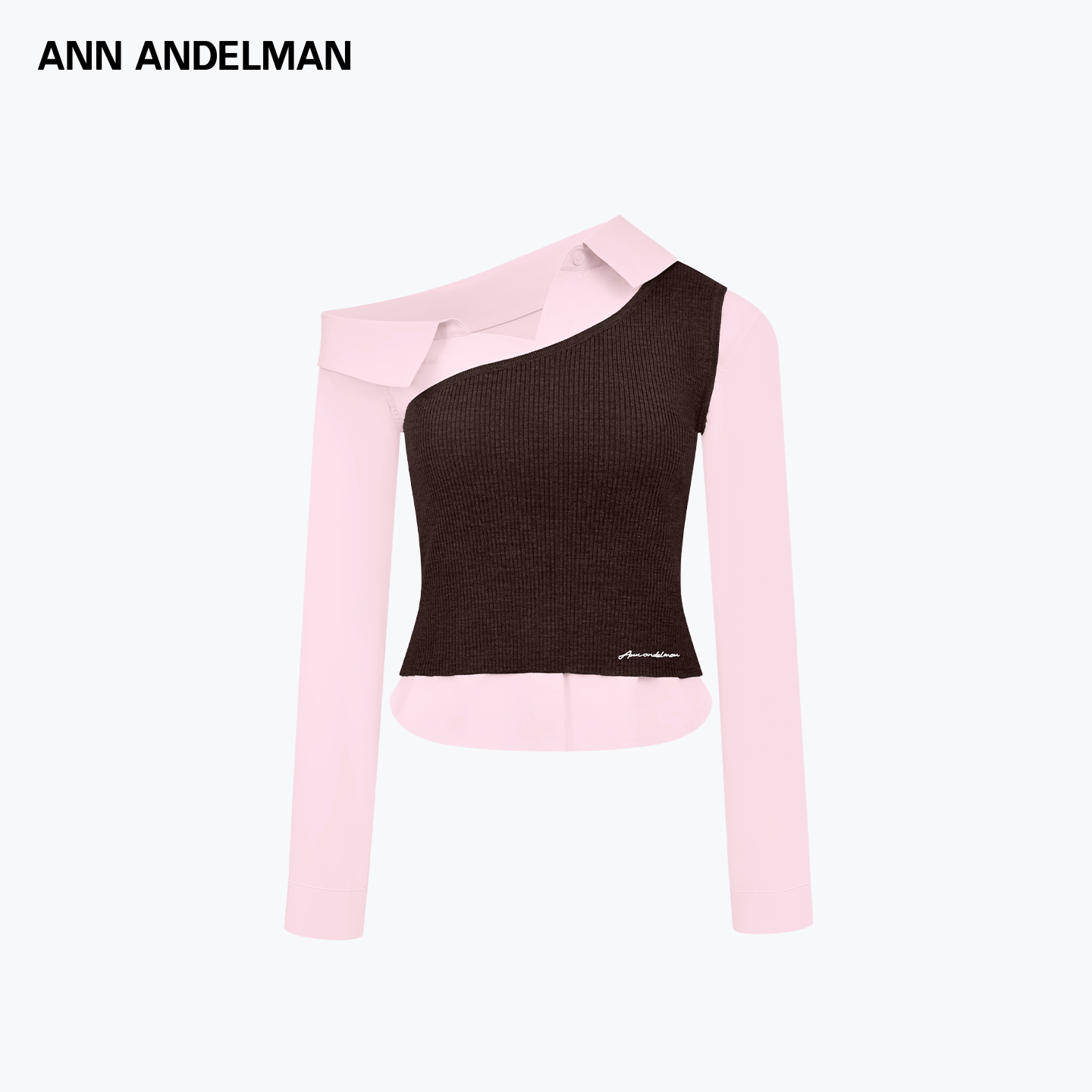 ANN ANDELMAN 26春秋 时尚设计不规则领口露肩衬衫两件套