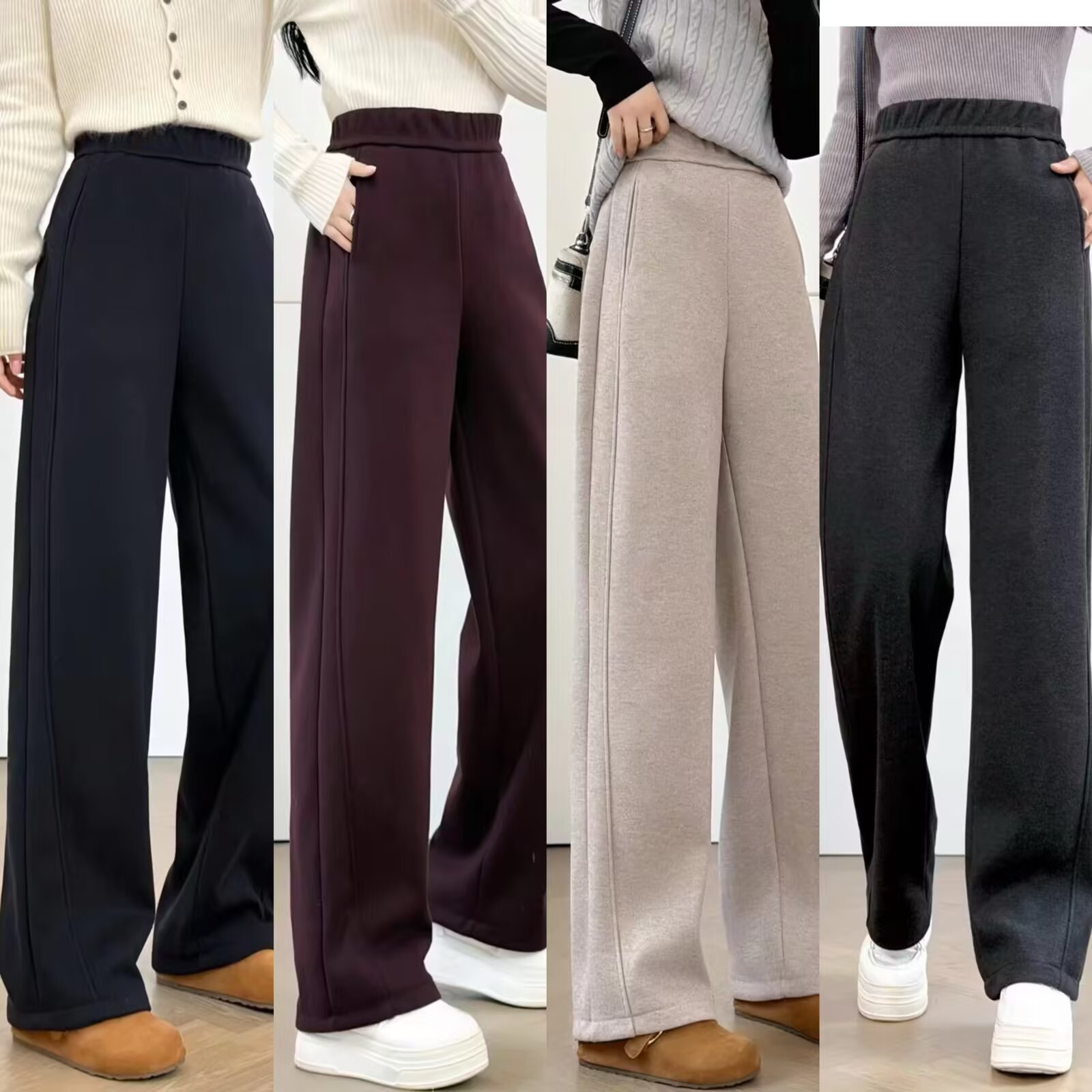 JIANAOBEN/简澳本大码女装秋冬加绒加厚高腰窄版阔腿裤休闲直筒裤