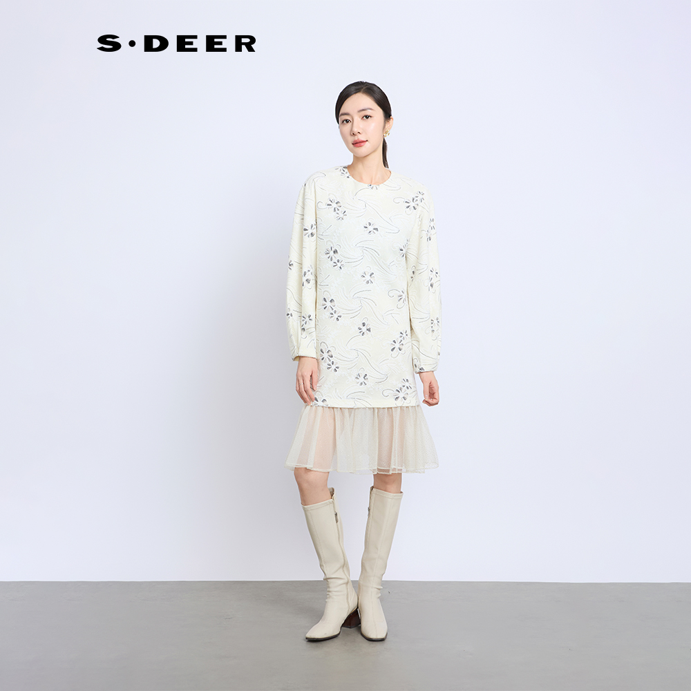 sdeer圣迪奥中式国风印花裙子时尚轻奢气质高端连衣裙S244Z1282