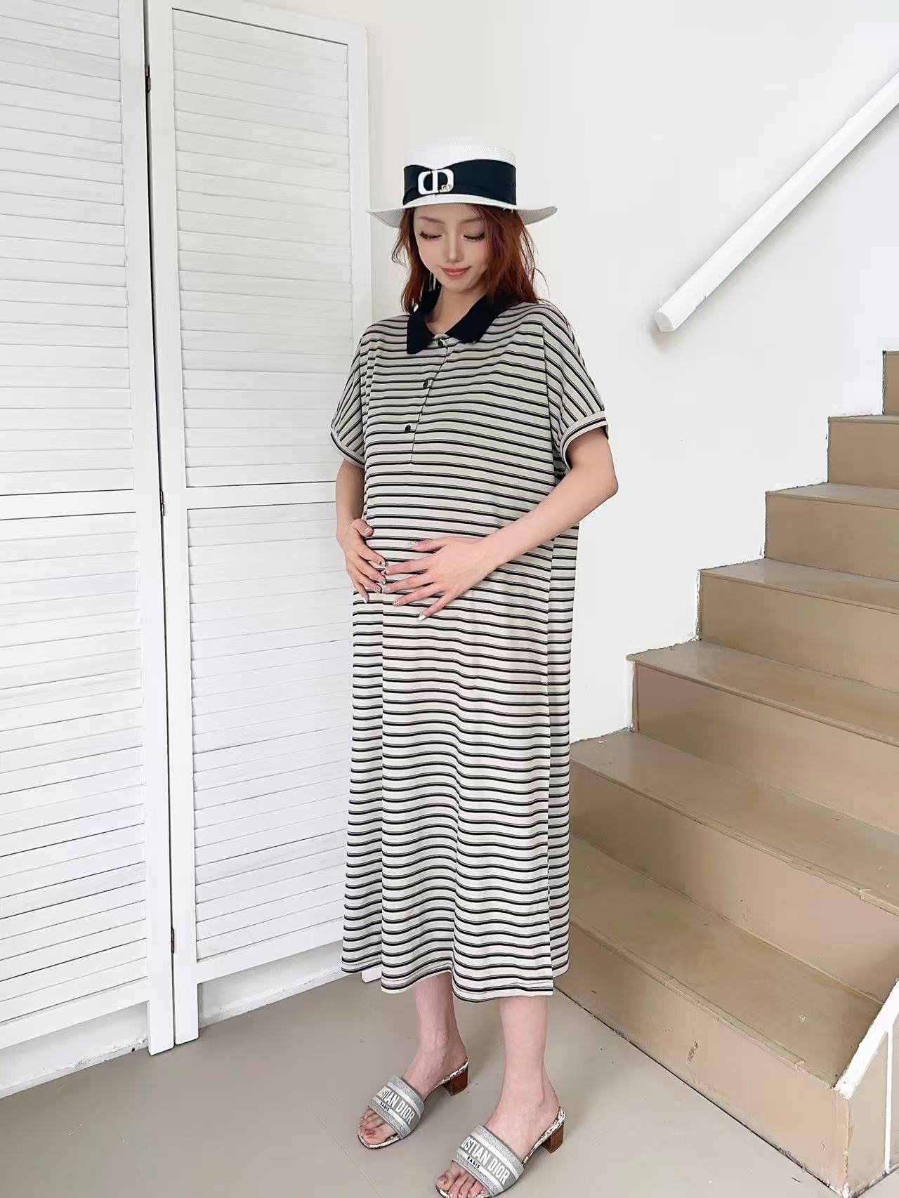 【实体店高货】64105孕妇长款条纹丝滑品质连衣裙