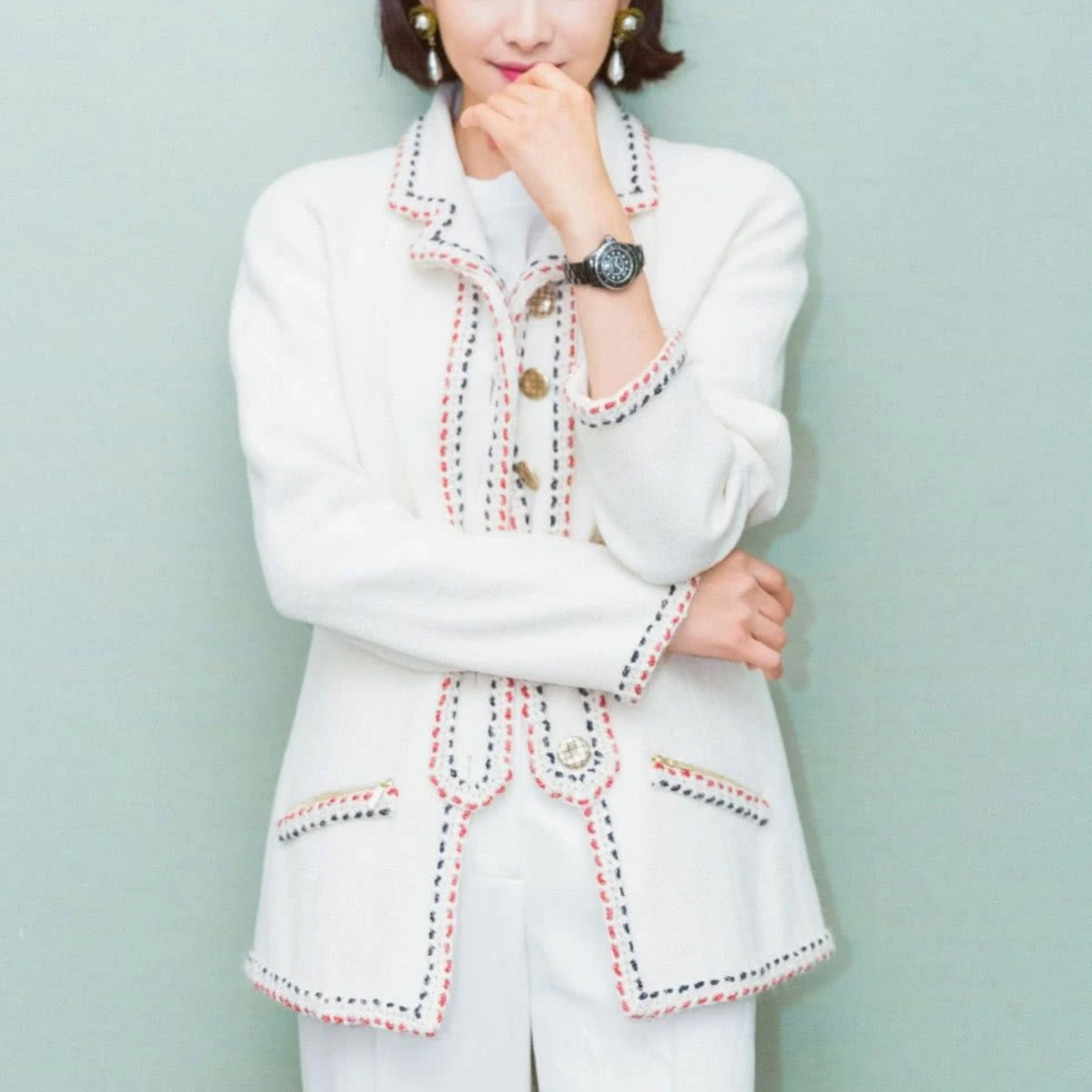 99新 Chanel/香奈儿 宋茜同款18B汉堡系列滚边翻领外套40码