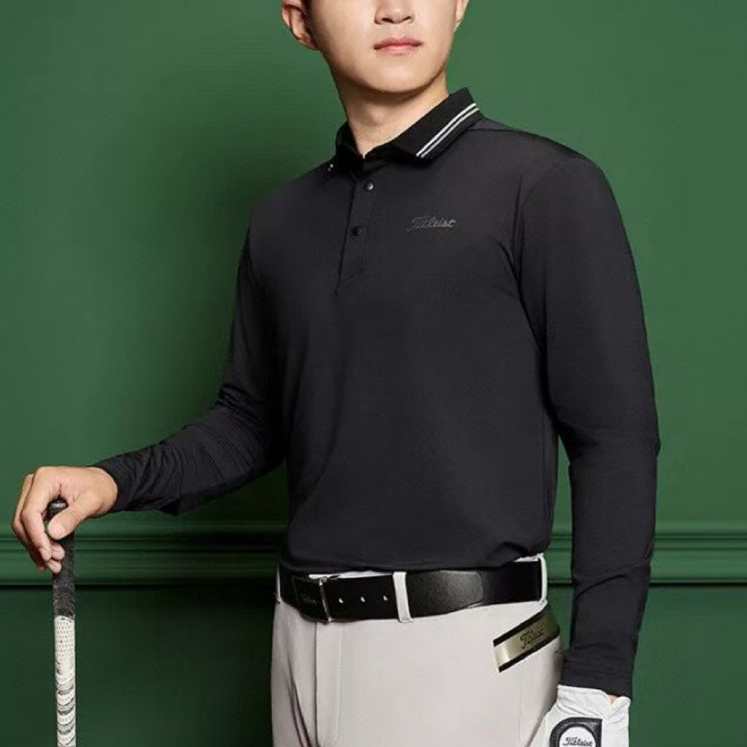 免烫长袖男字母宽松型秋季Polo衫修身男款休闲男士