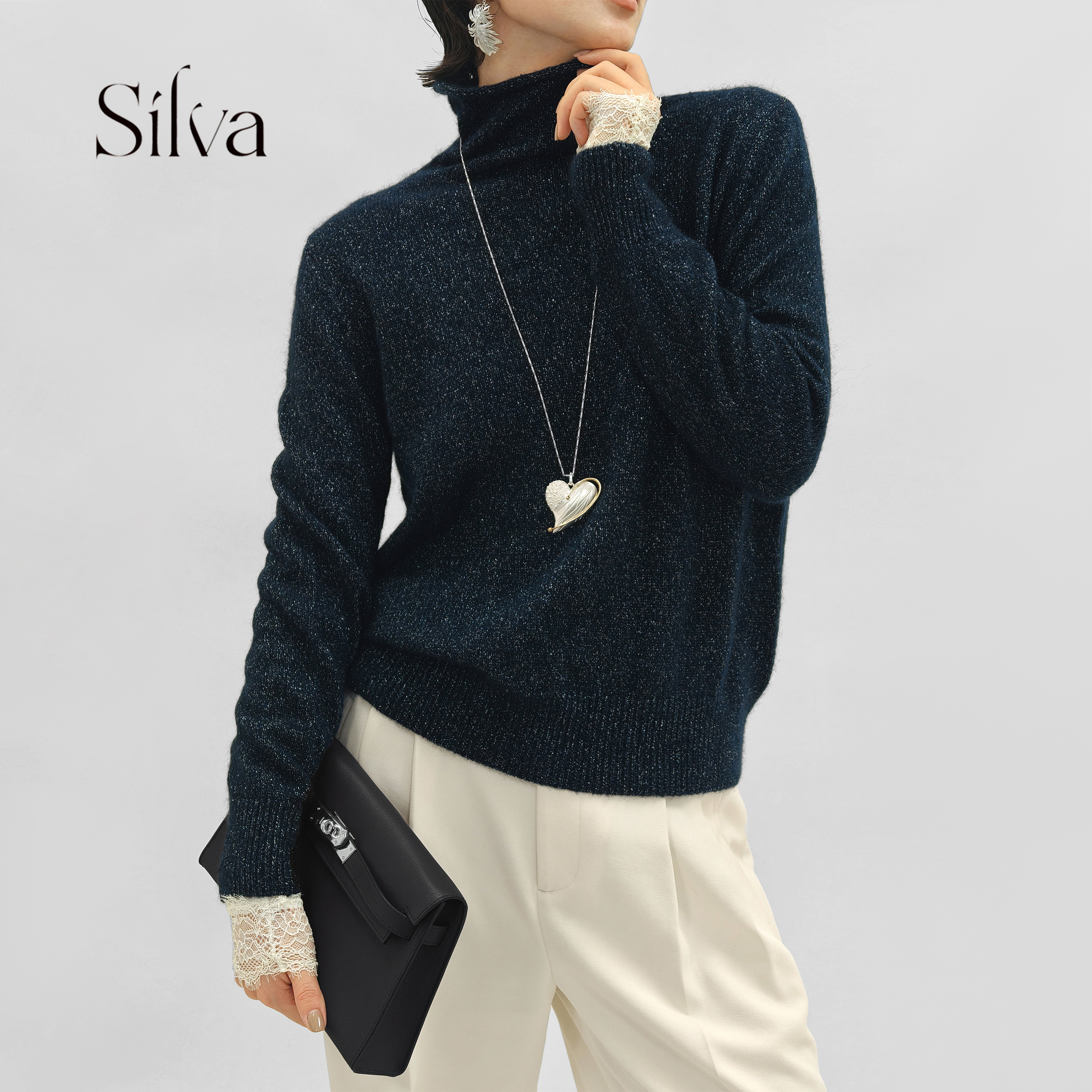 MARIUS“水晶岛”半高领金丝针织套衫 松弛柔软打底衫