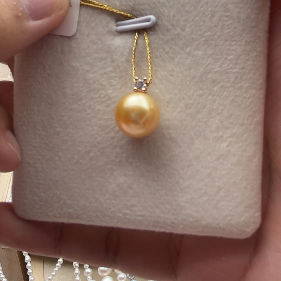 银S925镶嵌吊坠(不含链)海水珍珠11.1mm金珠24号