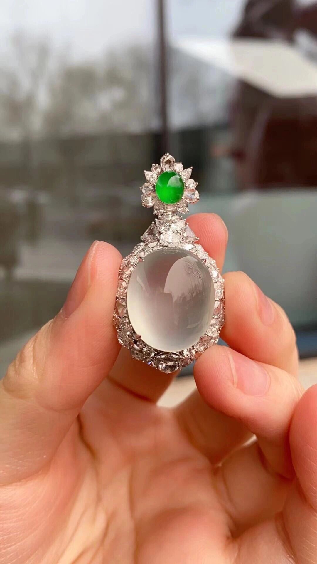 天然A货翡翠蛋面吊坠戒面，直播选品