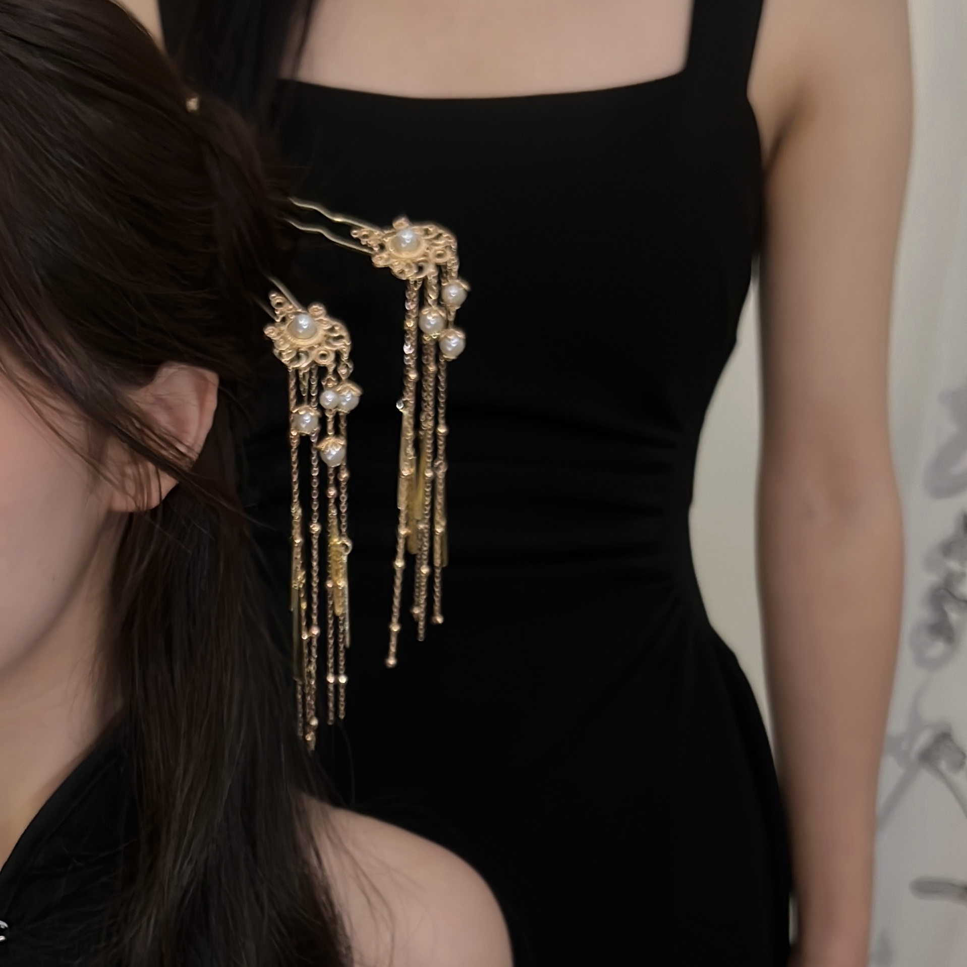 国风金色步摇U型簪气质百搭敦煌风发簪配饰古风长明星同款饰品