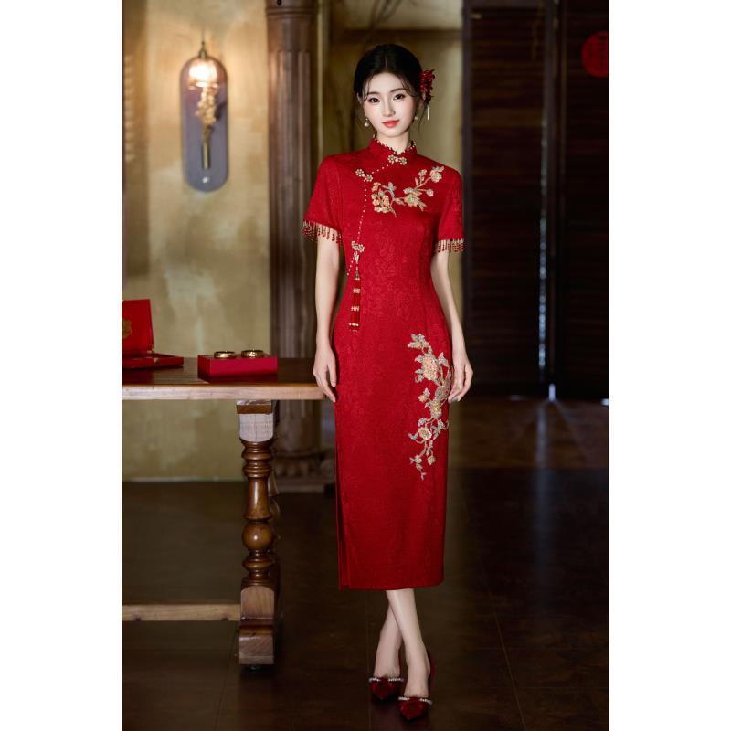 红色2025年新款气质长旗袍新娘中国风婚礼服显瘦夏款连衣裙