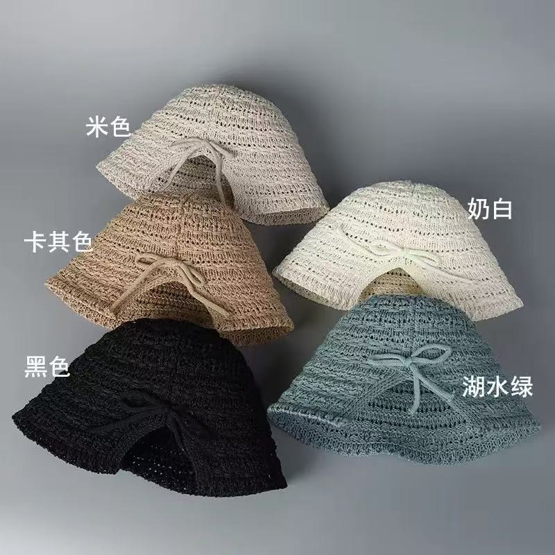 75077夏季新款女渔夫帽蝴蝶结平檐欧美风森系帽子时尚遮阳帽
