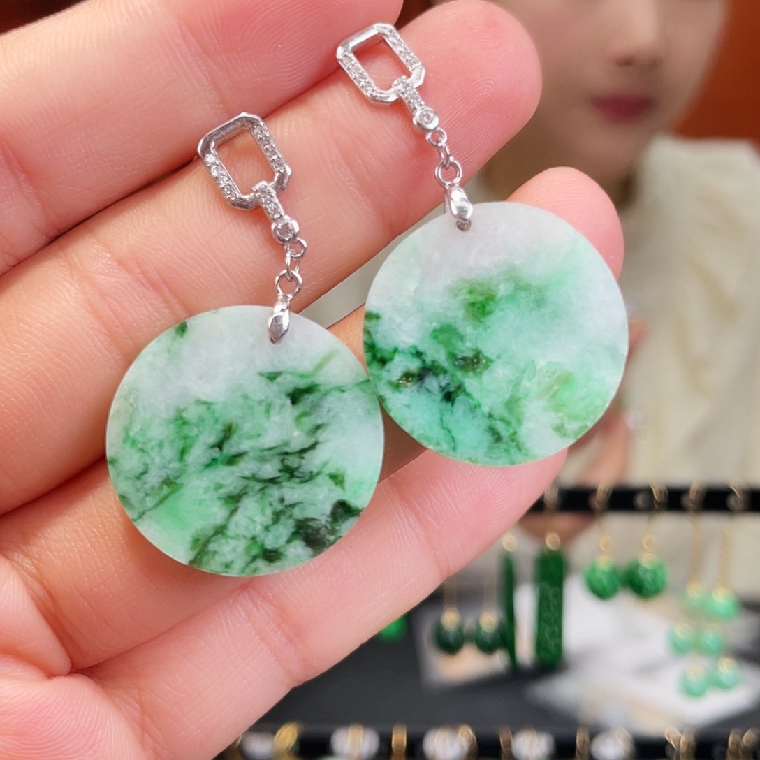 翡翠银S925镶嵌耳饰