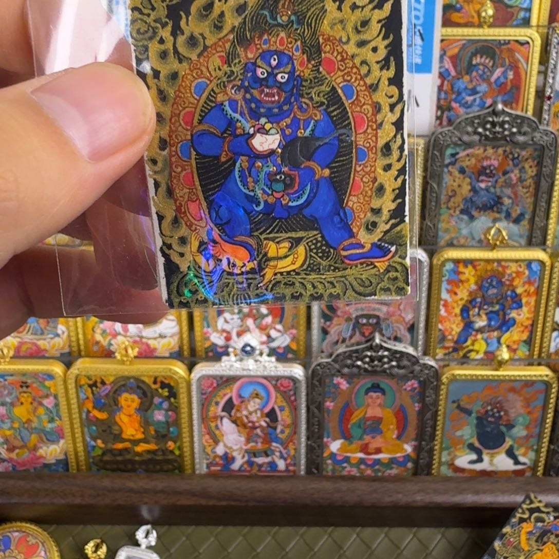 吊坠纯手绘黑财神唐卡画心