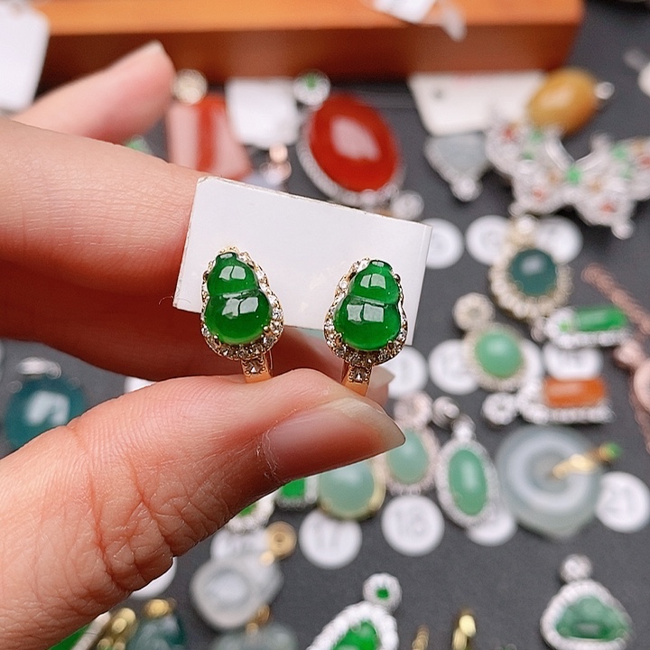 翡翠戒指银S925镶嵌葫芦耳包