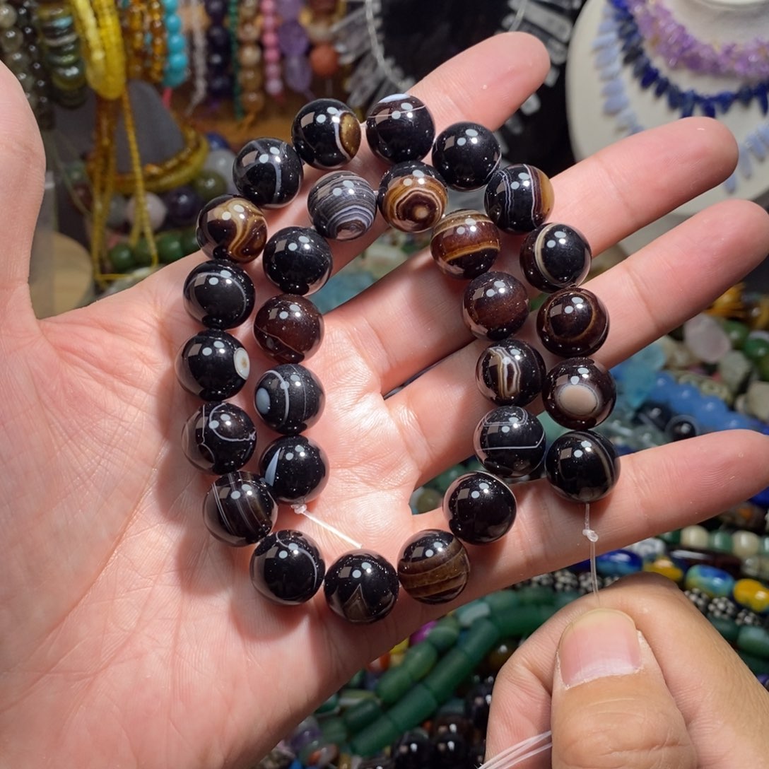 未镶嵌，缠丝玛瑙14mm，石英质玉