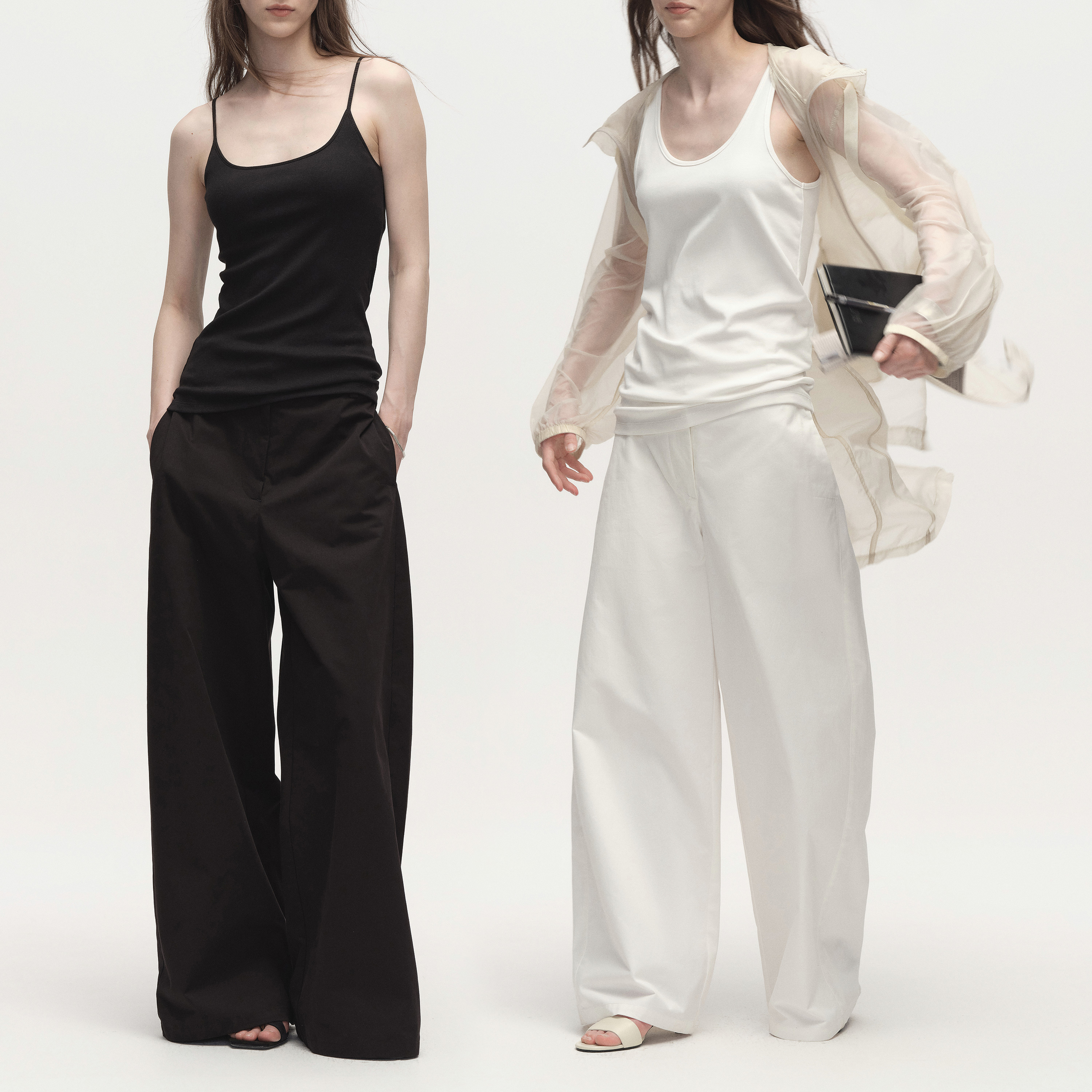 白弓BAIGONG/2025新款极简廓形休闲直筒阔腿裤53777X