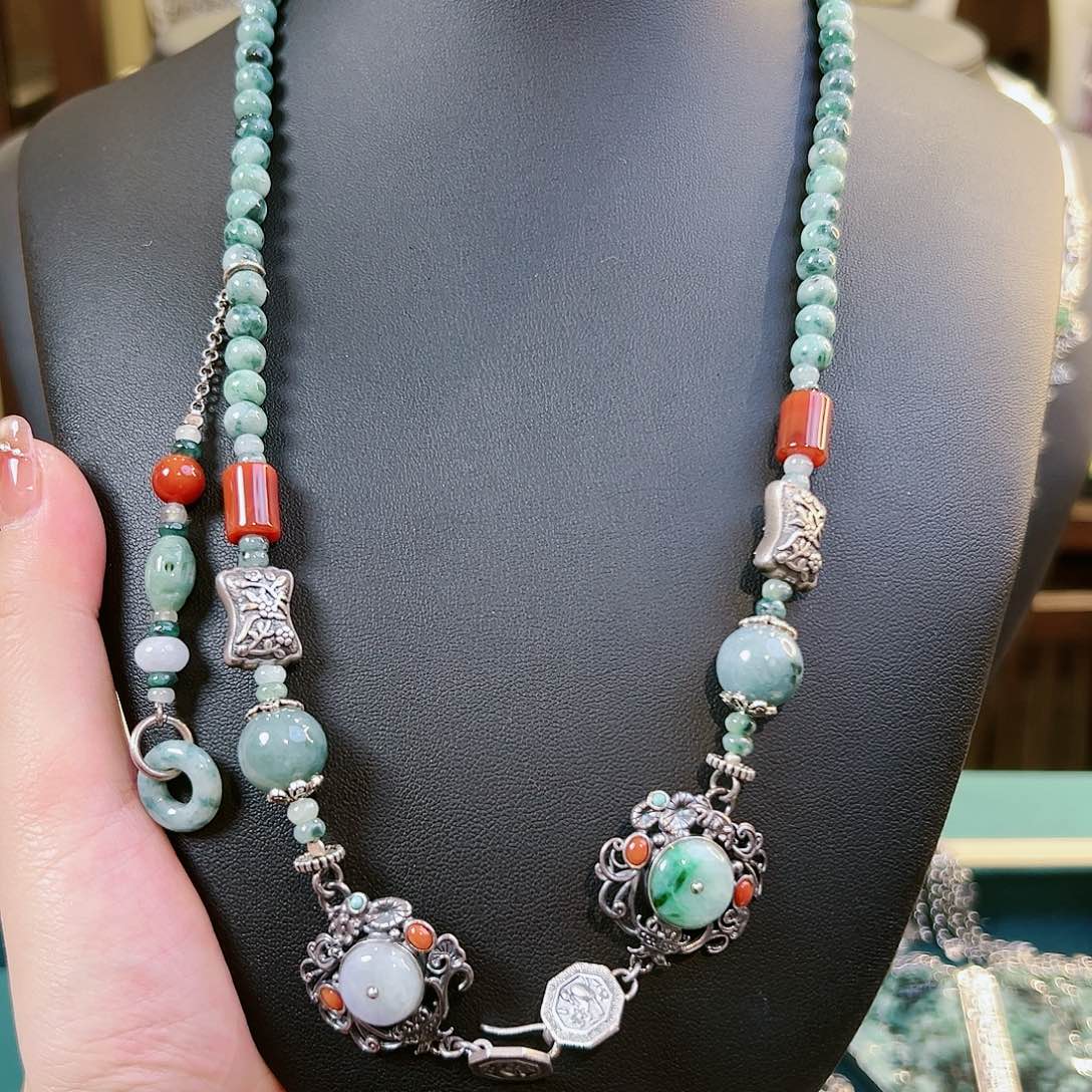 翡翠银S925镶嵌项链项链