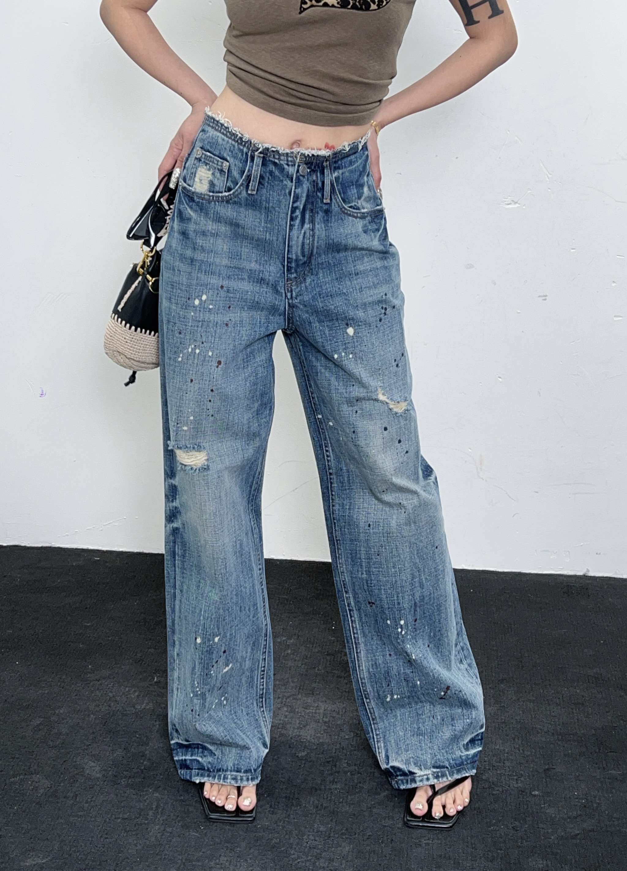 HTT小众设计感原创百搭休闲破洞牛仔裤5105109