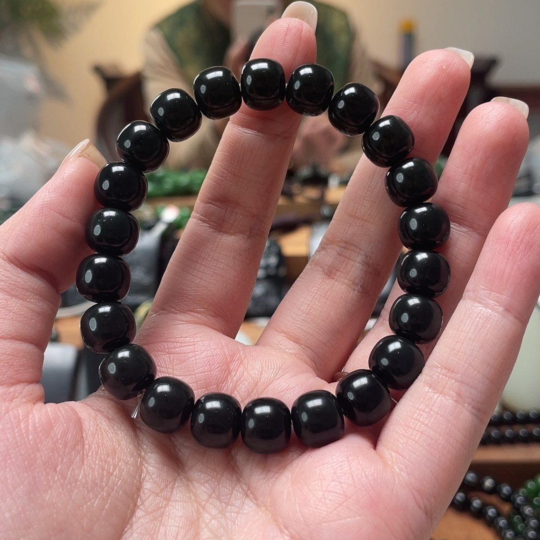 和田玉未镶嵌手链和田玉黑青9/10老