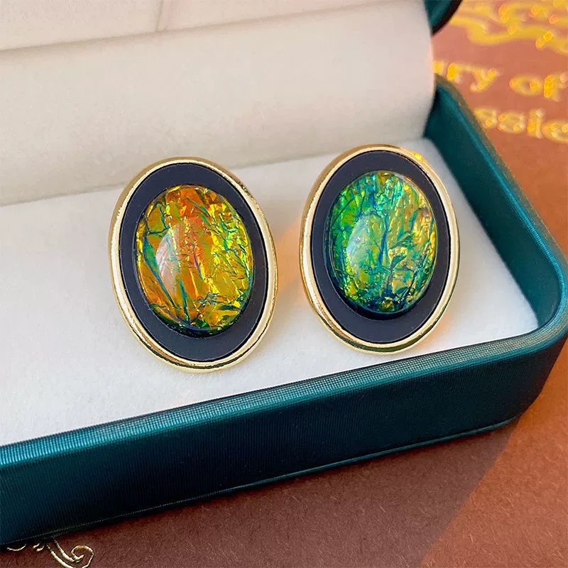 铜合金耳饰 【8796】 中古vintage耳环绿色花朵金属耳钉复古高级感