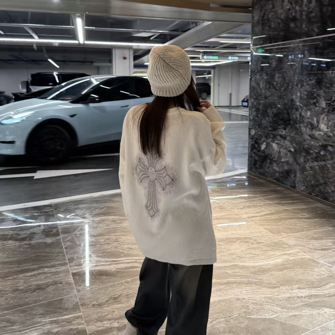 【小婵定制】新款重磅克罗满钻十字架春款薄毛衣男女同款