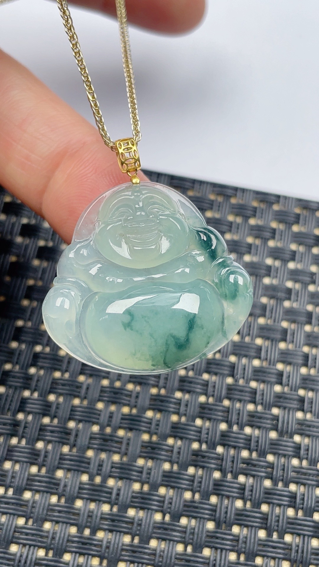 缅甸天然翡翠A货冰飘花佛公吊坠尺寸28.1-30.5-6