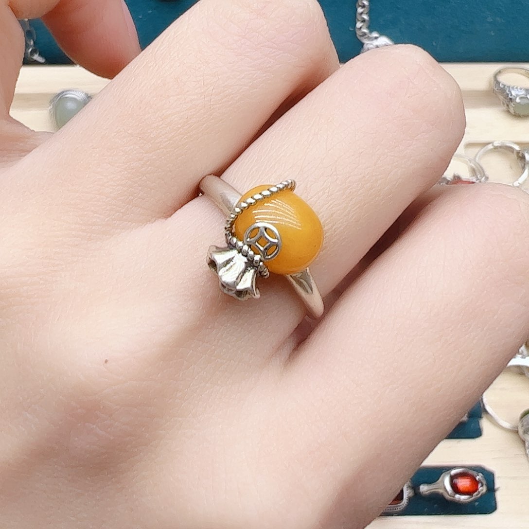 蜜蜡戒指银S925镶嵌，